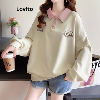 Lovito Casual Moletom Feminino Liso com Botão e Estampa LNA29131 (Damasco/Azul)