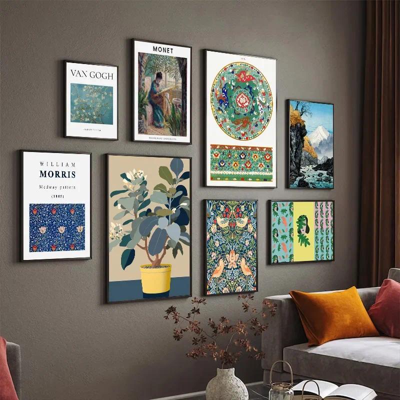 Monet Landscape River Poster Butterfly Plant Arte De Parede De Plantas De Borboleta Decoração De Sala De Estar Van Gogh Abstract Vintage Vaso Pintura Em Tela