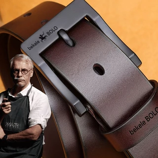 Cinto De Couro Genuíno Masculino Cintos De Negócios Com Fivela Preta