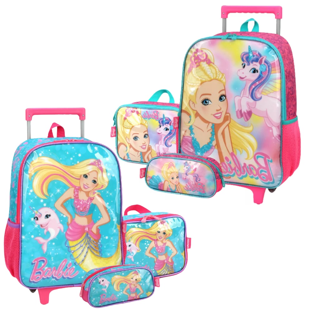 Kit Mochila De Rodinha + Lancheira e Estojo Barbie - Luxcel | Shopee Brasil