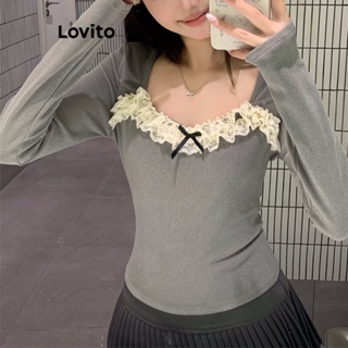 Lovito Camiseta Casual De Renda Lisa Para Mulheres LNE41078