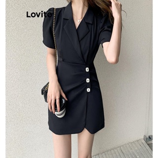 Lovito Vestido Elegante Com Botões Lisos Para Mulheres LNE41029