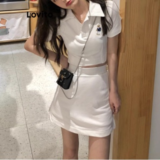 Lovito Conjunto De Saia Casual Com Bordado De Animais Para Mulheres LNE44250