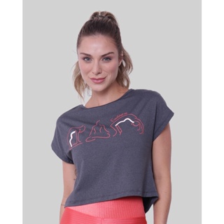 Blusa Cropped Feminina Fitness Estampa Yoga Cinza
