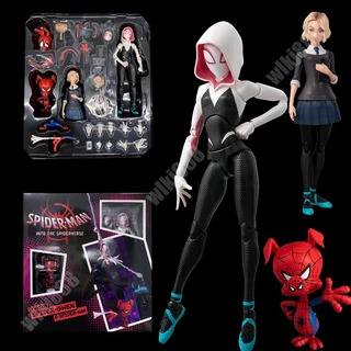 SV-Action Spider-Man Into The Verse Gwen Stacy Ham Miles Morales Peter Parker Ação Figura Brinquedos Modelo Bonecos Figurino Mudança De Face Articulado