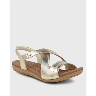 Sandália Rasteira Feminina Couro Com Elástico Comfy Usaflex Dourada
