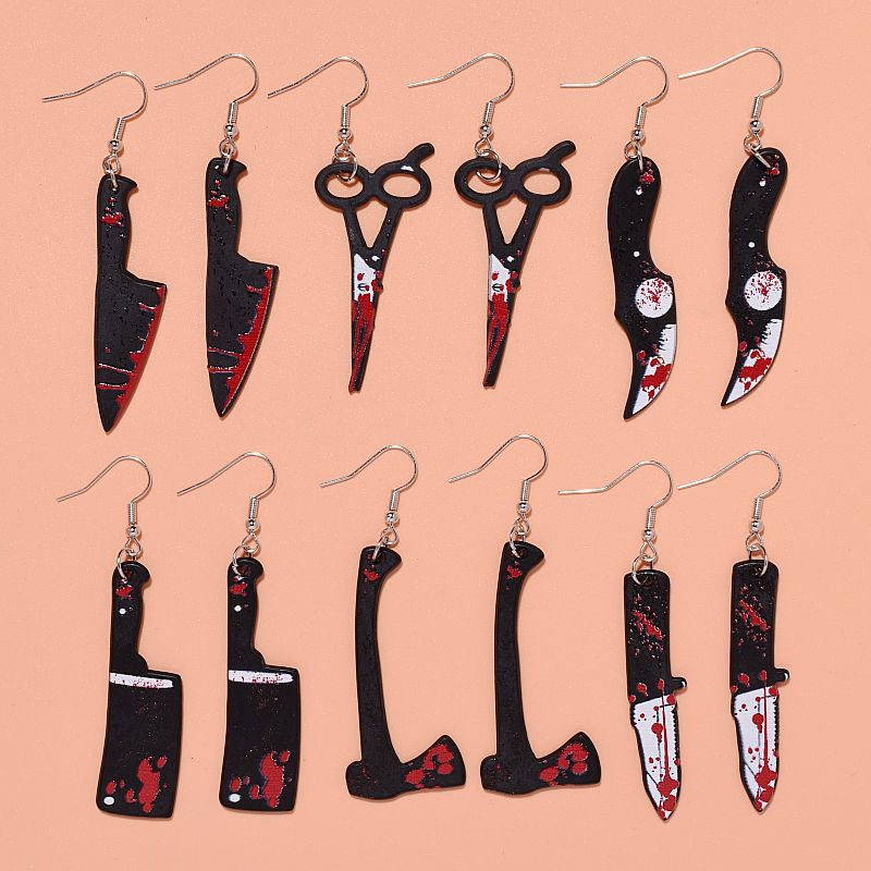 Personalidade Moda Faca De Cozinha Acrílica Pingente Brincos Para Mulheres Simulado Brinco De Sangue Halloween