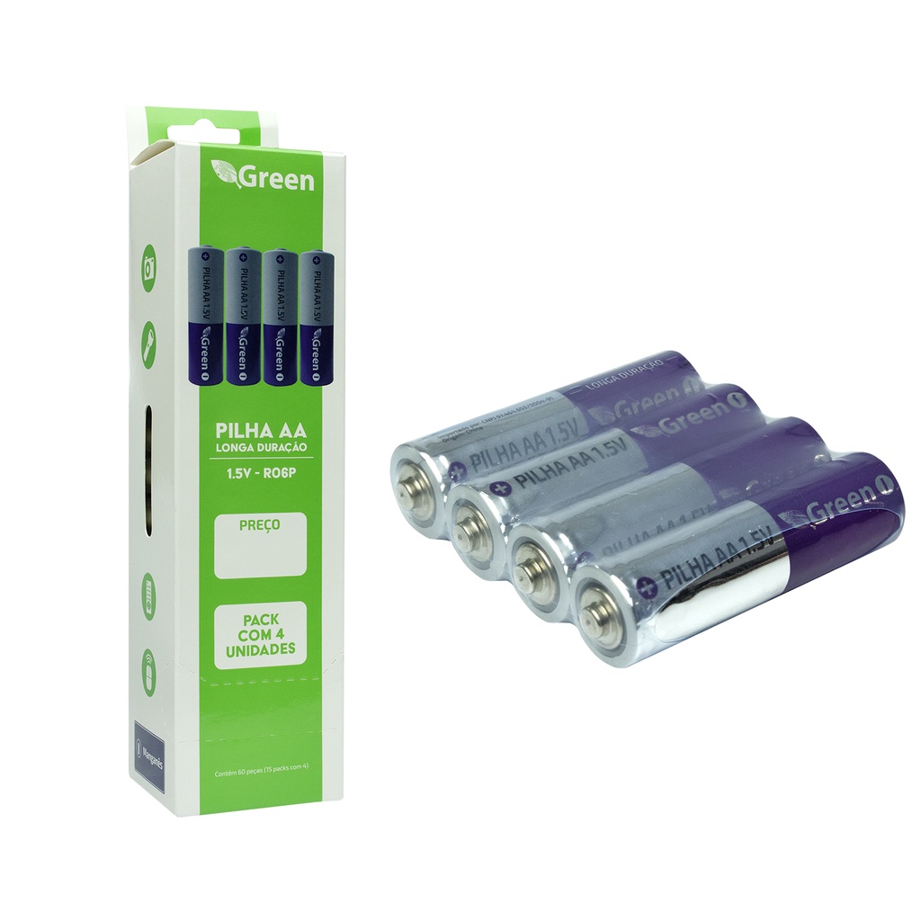 Pack C/60 Pilhas Pequena AA Original Green - Dura Muito