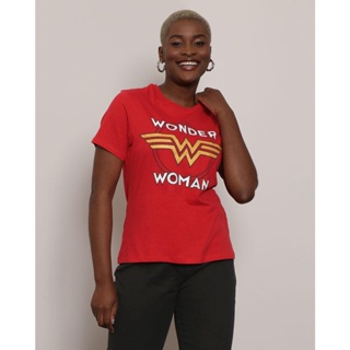 Camiseta Feminina Mulher Maravilha Liga da Justiça Vermelha