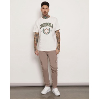Calça Masculina Sarja Bolso Cargo Bege