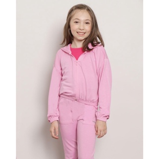 Jaqueta Infantil Manga Longa Com Capuz Lurex Rosa