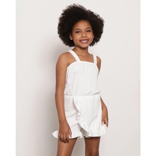 Macaquinho Infantil Alcinha Com Babado Texturizado Off White