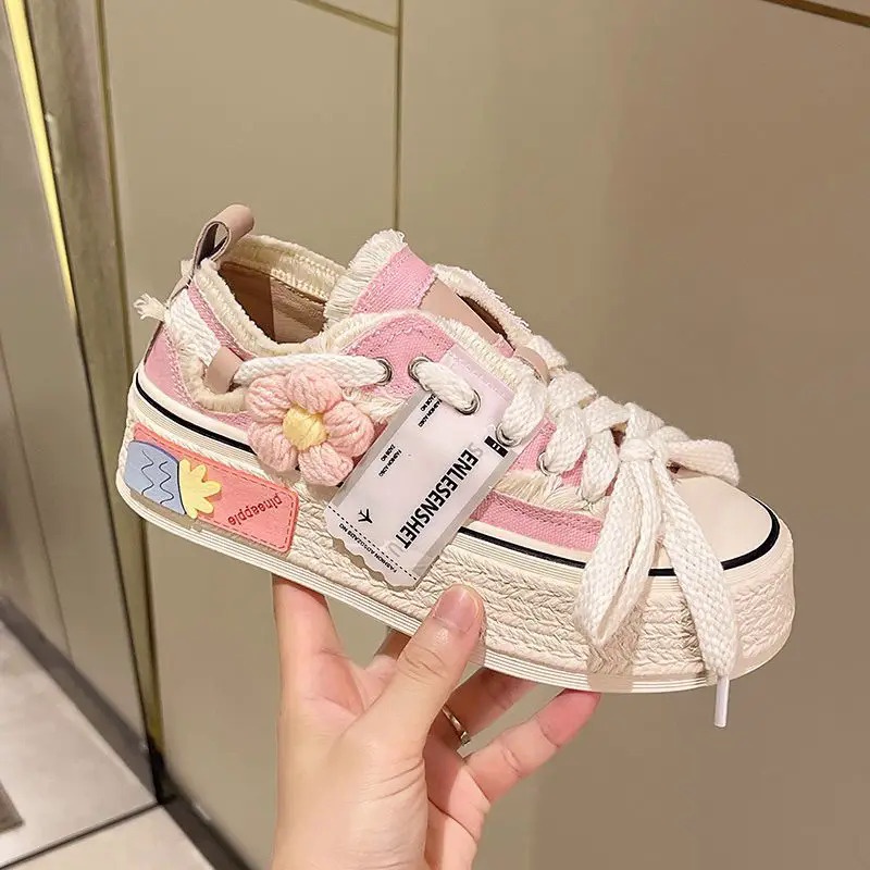 Novo Estilo De Sapatos De Lona Floral Femininos De Outono Plataforma  Espessa Tênis Estudantil Para Todos Os Jogos