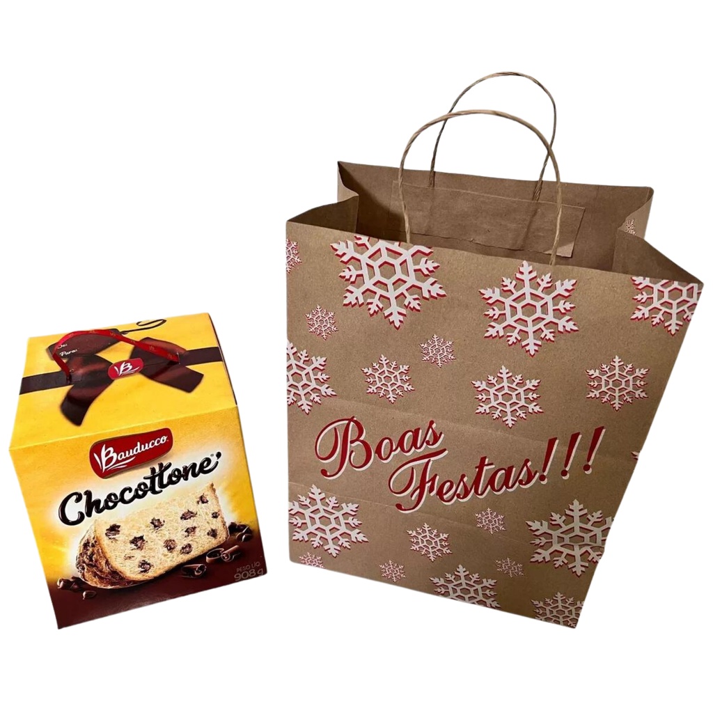 Sacola Kraft Natal Boas Festas Para Panetone 1 Kg Pct 10 Un