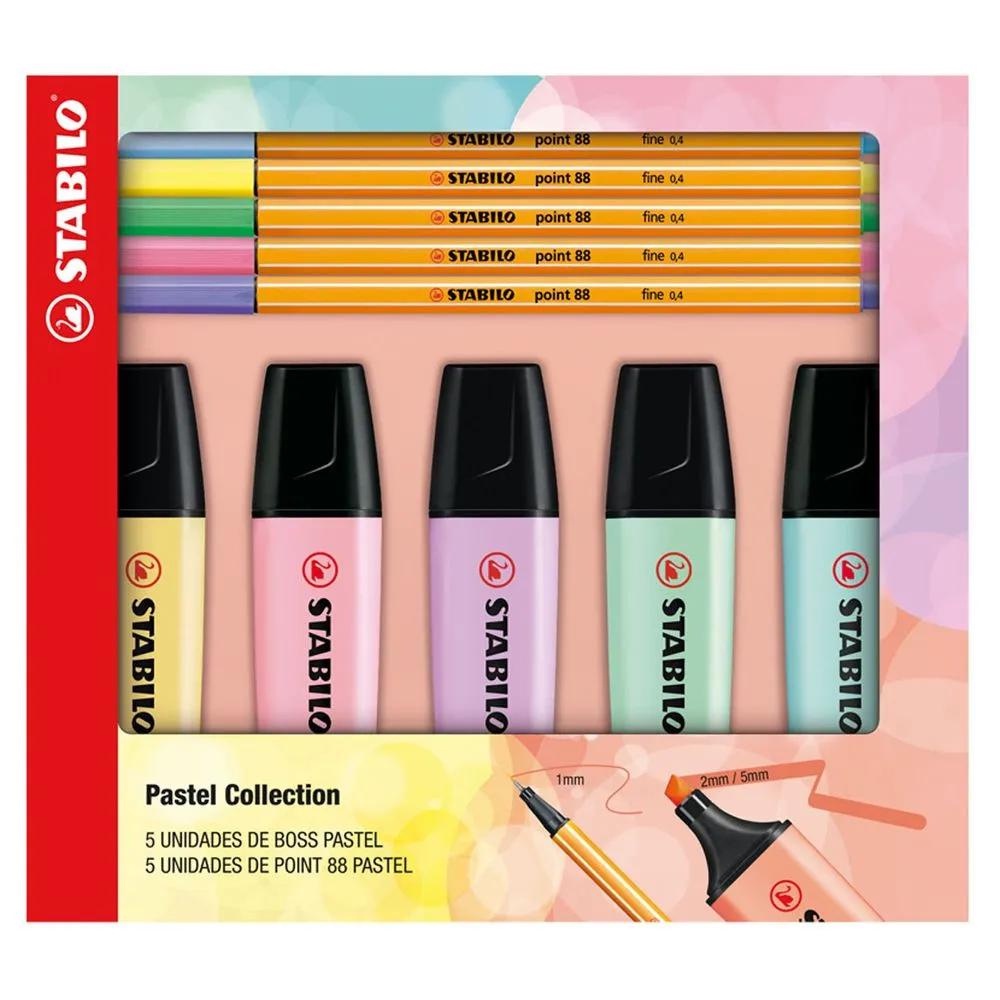 Kit Stabilo Pastel Collection - 5 Canetas Point 88 + 5 Marca texto Boss ...