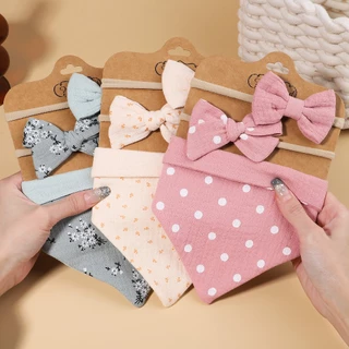3Pcs/Set Boy Girl Alimentando Roupa De Arroto Acessórios De Cabelo Algodão Baby Bibs Recém-Nascido Laços Triângulo Saliva Infantil