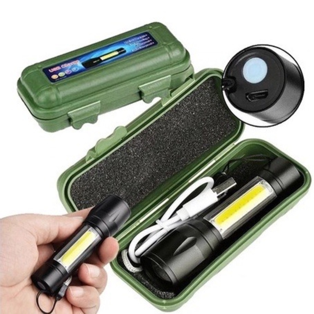 Mini Lanterna Tática Com Led E Zoom Recarregável Usb