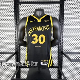 Hot Pressed Camisa nba Golden State Warriors Camiseta #30 Stephen Curry 2024 Black City Edition Sponsorship logo De Basquete jerseys