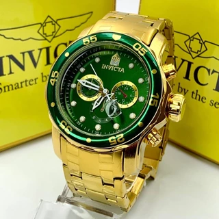 Relógio Invict 0075 Pro Diver Masculino Dourado Luxo Fundo Verde