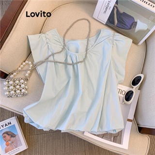 Lovito Blusa Plissada Lisa Fofa Para Mulheres LNE41227