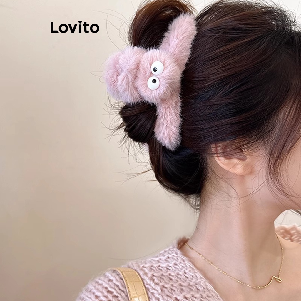 Lovito Presilhas De Cabelo Fofas De Desenho Animado Fuzzy Dustbunny Rosa Monstrinho Para