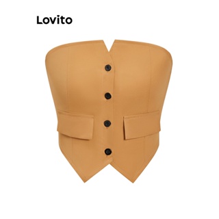 Lovito Regata Feminina Elegante Com Botão Floral E Bolso Falso L74ED134