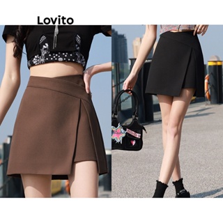 Lovito Saia Assimétrica Elegante Com Bolso Falso Simples Para Mulheres LNE42191