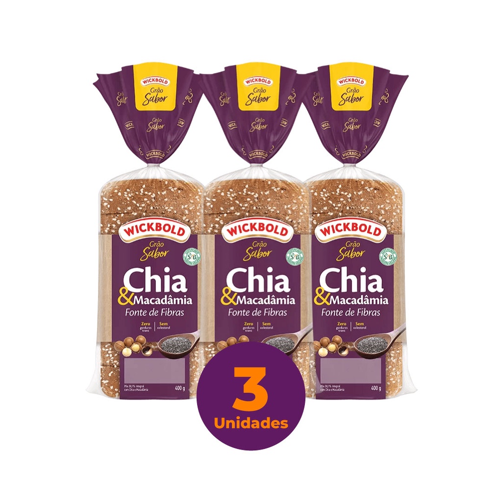 Kit c/ 3 Pão de Forma Integral Wickbold Grão Sabor Chia e Macadâmia ...