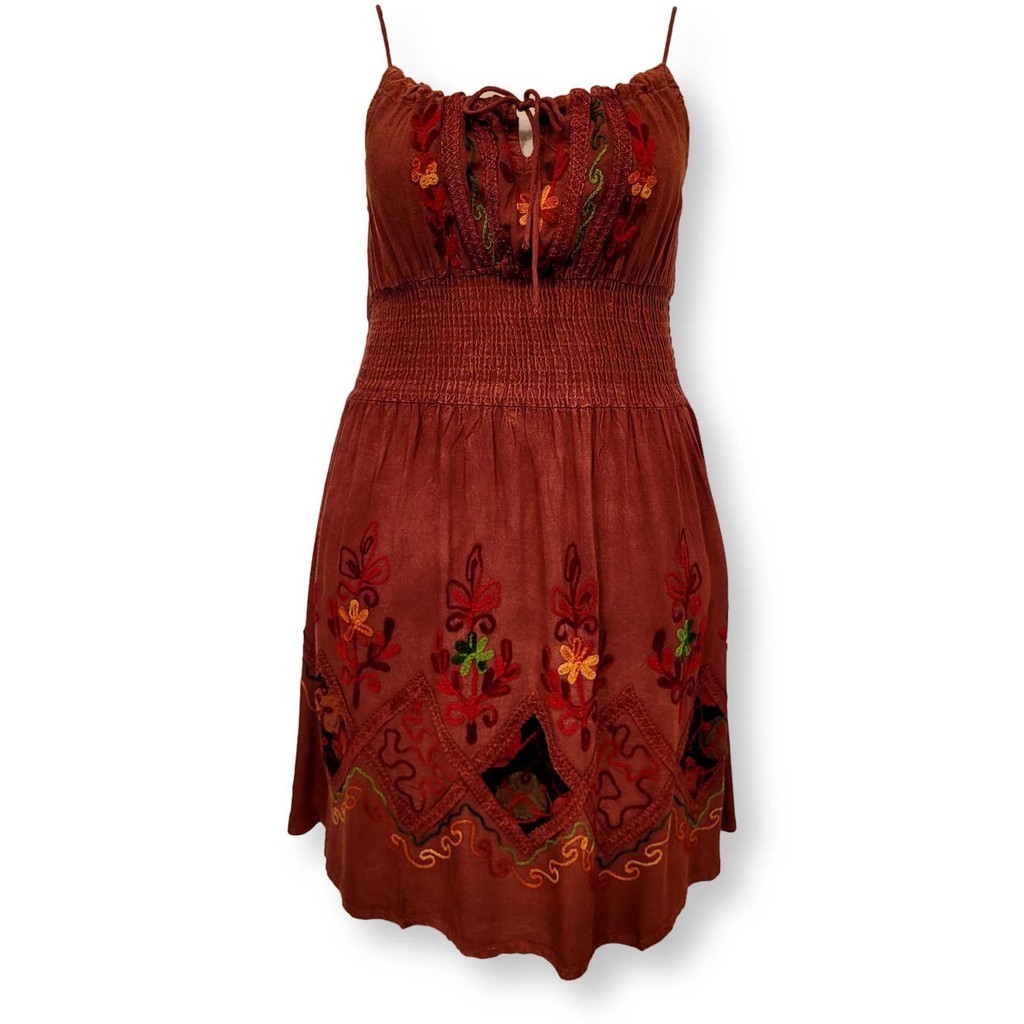 Vestido Curto Indiano Alça Regulável Estonado Bordado 309