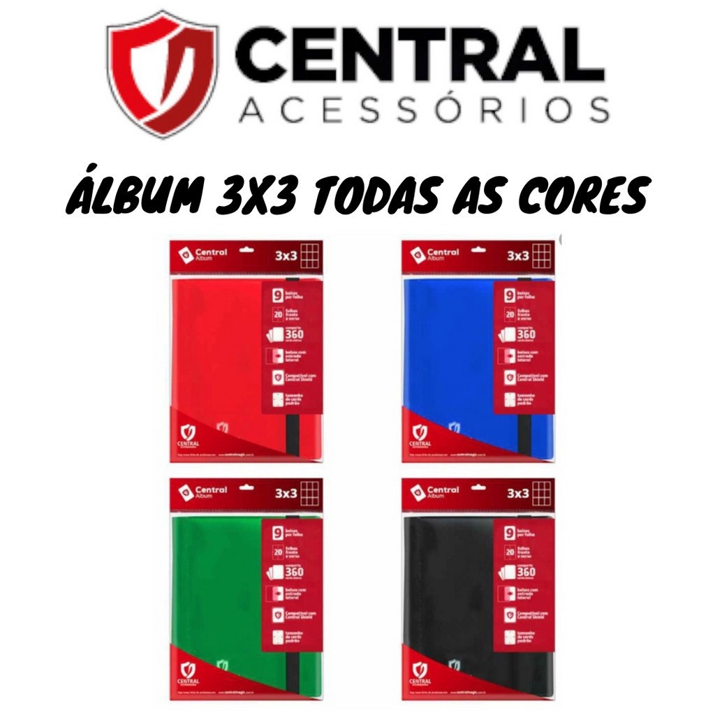 Binder 3x3 Fichário Pasta 9 Bolsos - Central Álbum Cartas Pokemon Magic Para 360 Cartas Todas As Cores