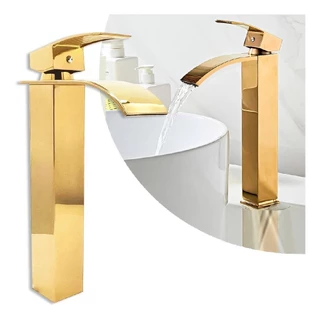 Torneira Banheiro Monocomando Cascata Bica Alta Dourada