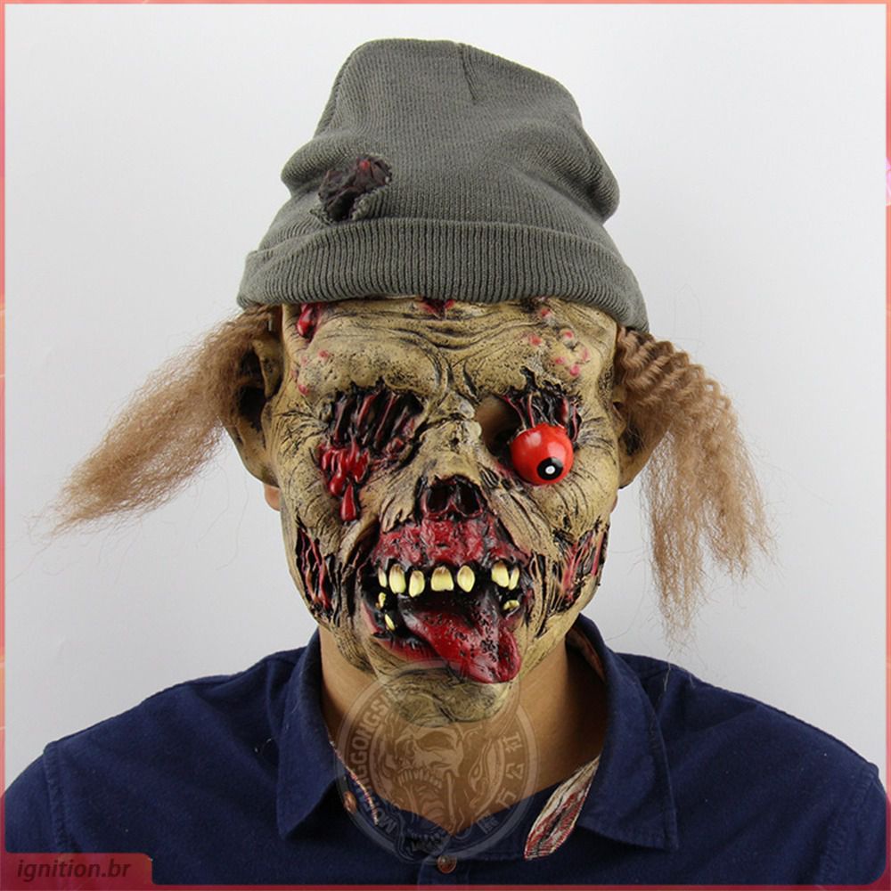 Máscara de zumbi com dentes afiados presas assustador monstro látex feito  meia cara máscaras halloween festa