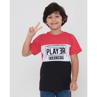 Camiseta Infantil Com Recorte Bordado Game Vermelha
