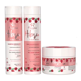 KIT SHAMPOO CONDICIONADOR E MASCARA HIBISCO E AGUA DE COCO PARA CABELOS CACHEADOS