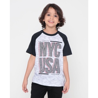 Camiseta Infantil Flamê Raglan N.Y.C. Cinza Claro