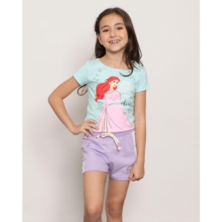 Blusa Infantil Manga Curta Disney Estampa Ariel Verde
