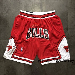 Chicago Bulls NBA Costurada Stitched Masculina De Basquete Red basketball shorts pockets