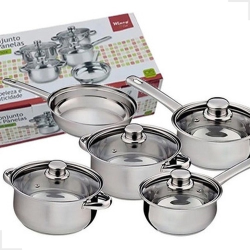 Conjunto Panelas Aço Inox 5 Peças Com Tampas De Vidro Wincy