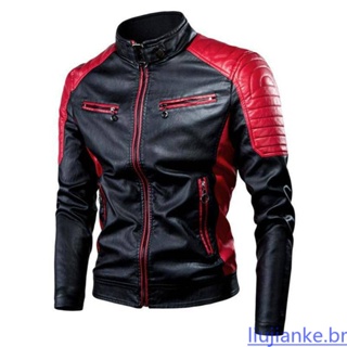 Casaco de Couro Fino Primavera Outono Casual Masculino Moda Moda Moda Motocicleta Retro Vestuário Masculino de Couro 025