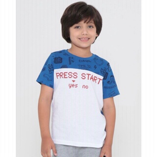 Camiseta Infantil Manga Curta Estampa Game Azul
