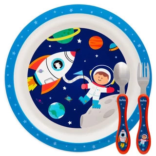 Kit Alimentação Pratinho Colher E Garfo Aventuras Astronauta Buba