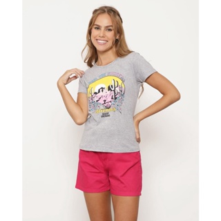 Camiseta Feminina Manga Curta Estampa Arizona Cinza