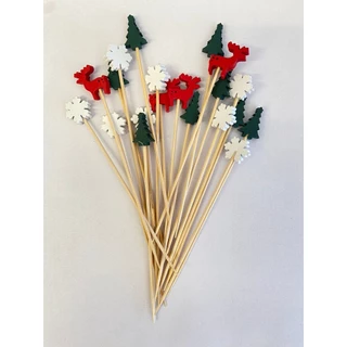 Palito de Bambu Para Petiscos de Natal Neve Rena Picks 20un