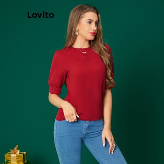 Lovito Casual Camiseta Feminina Lisa Básica LBA05009 (Vermelho)