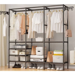 Guarda Roupa Portátil Arara Multifuncional Desmontável Organizador Estrutura de Aço 3 compartimentos