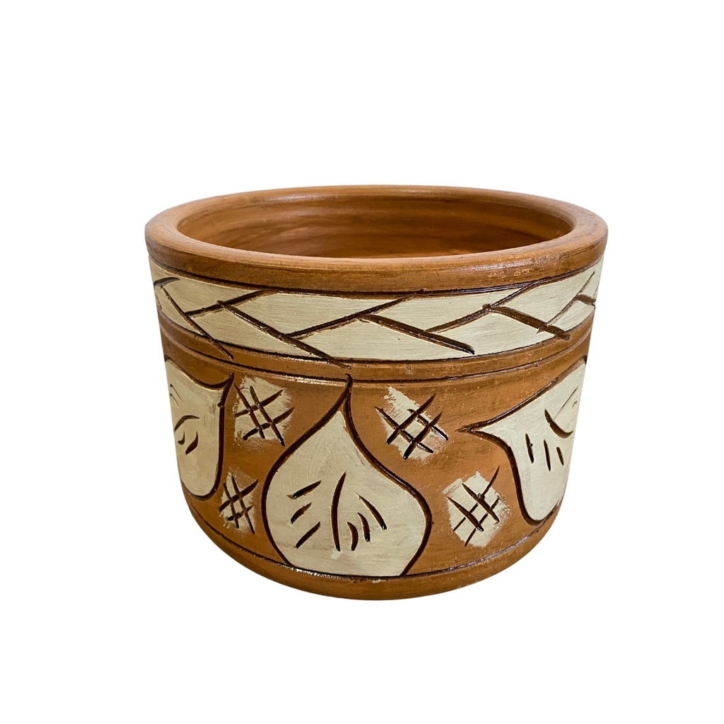 Vaso Decorativo Cilíndrico Cerâmica Estilo Marajoara Barro