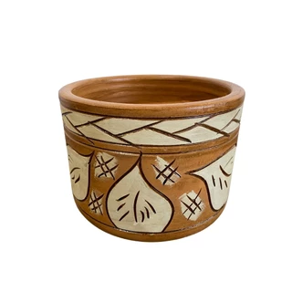 Vaso Decorativo Cilíndrico Cerâmica Estilo Marajoara Barro
