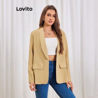 Lovito Blazer Casual com Ombreiras para Mulheres LBL06156 (Caqui)