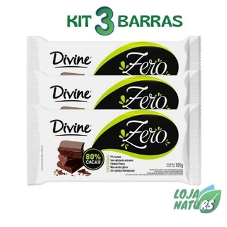 KIT 3 Barra de Chocolate Zero Açúcar Sem Glúten Sem Lactose 100g - Divine