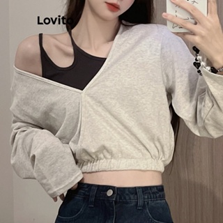Lovito Moletom Casual Com Costura De Tecido Liso Para Mulheres LNA41103